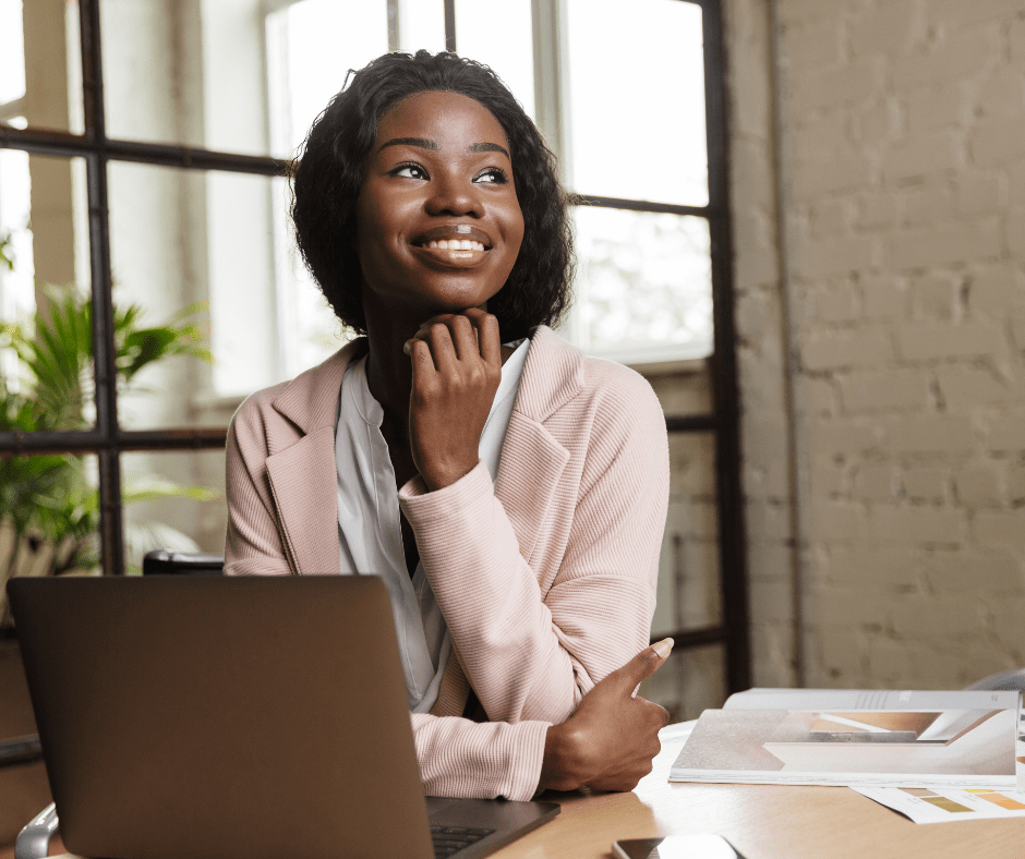 business woman sitting at desk