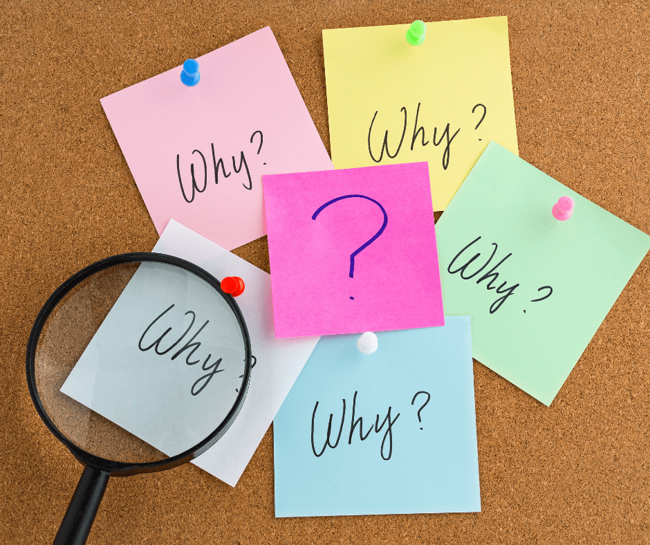 sticky notes with the word "why" written on them